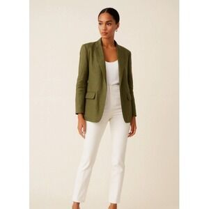 Catherine Malandrino Linen Blazer Womens 10 Green Business Casual Open Front